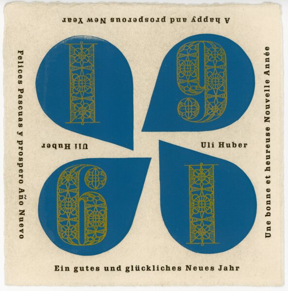 Uli Huber - Uli Huber Grußkarte Neujahr Druck Ornament 1961 - 1960 - Druck