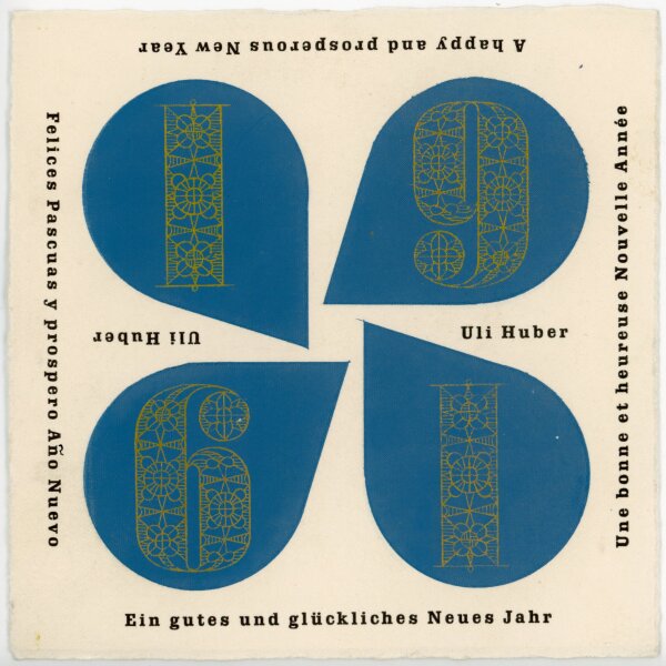 Uli Huber - Uli Huber Grußkarte Neujahr Druck Ornament 1961 - 1960 - Druck