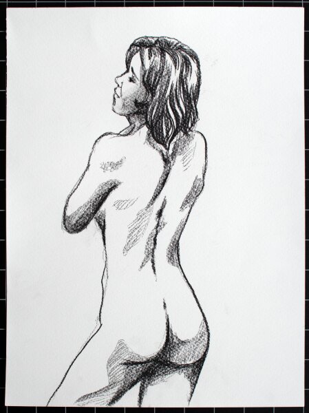 Sasha Schwarzer - Weibliche Rückenakt - 2023 - Kohle Zeichnung