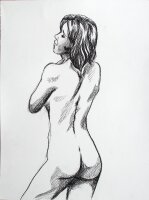 Sasha Schwarzer - Weibliche Rückenakt - 2023 - Kohle Zeichnung