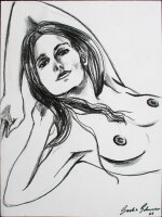 Sasha Schwarzer - Glückliche weibliche Akt - 2023 - Kohle Zeichnung