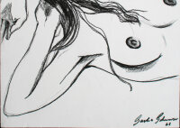 Sasha Schwarzer - Glückliche weibliche Akt - 2023 - Kohle Zeichnung