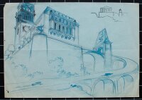 unbekannt - Burg mit Autoweg - Ende 1800 - Tusche Zeichnung