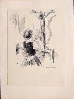 Albert Gehring - Betende Bäuerin - Anfang 20. Jahrhundert - Feder Zeichnung