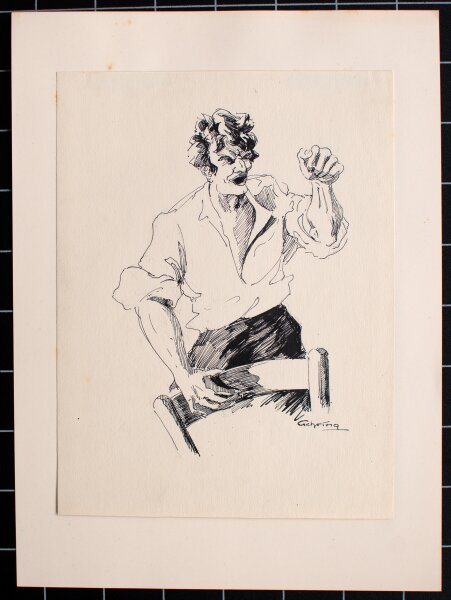 Albert Gehring - Schreiender Mann - Anfang 20. Jahrhundert - Feder Zeichnung