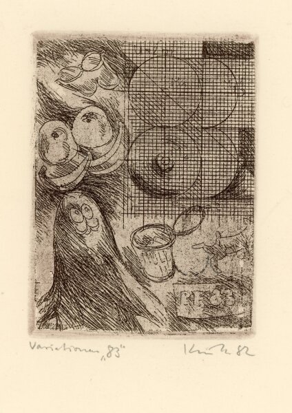 unbekannt - Karikatur Humor Geist Obst Mülleiemer Radierung 1982 - 1982 - Radierung