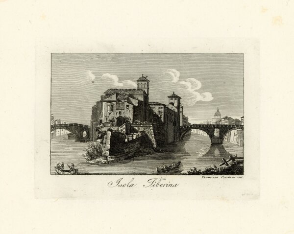 Tommaso Cuccioni - Tiberinsel Tommaso Cuccioni Tiber Rom Insel Italien Stahlstich - um 1830 - Kupferstich