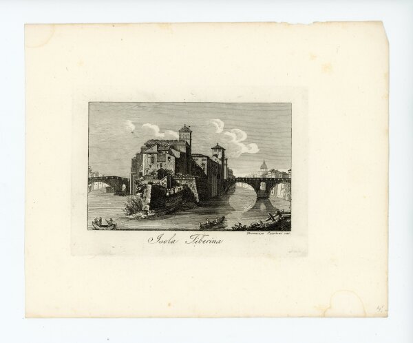 Tommaso Cuccioni - Tiberinsel Tommaso Cuccioni Tiber Rom Insel Italien Stahlstich - um 1830 - Kupferstich
