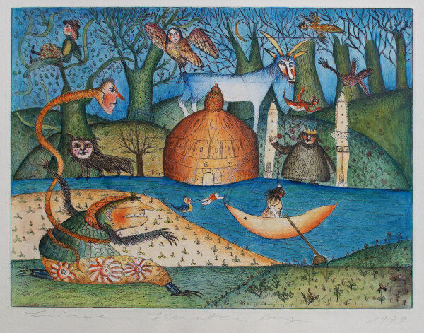 unbekannt - Fantastische Figurenkompositon - 1979 - Farbradierung
