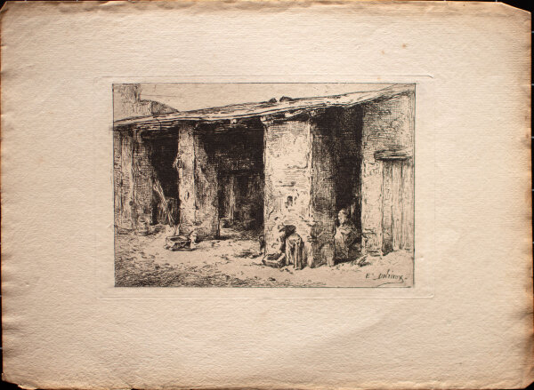 Unleserlich signiert - Bauernstube - o.J. - Radierung