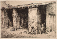 Unleserlich signiert - Bauernstube - o.J. - Radierung