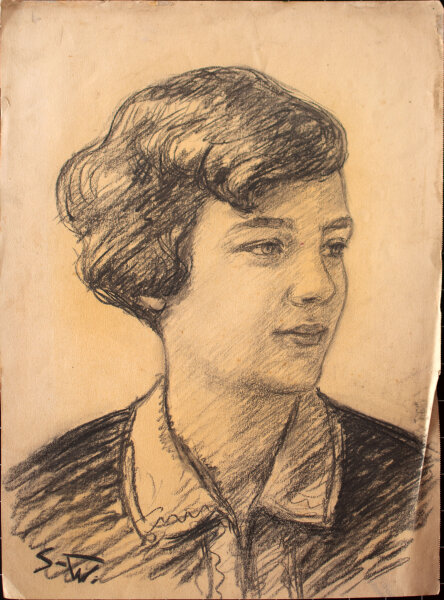 Monogrammist S.W." - Frauenbildniss - o.J. - Kohlezeichnung"