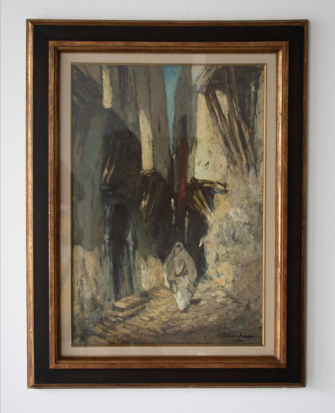 Gustave Flasschoen - La Kasbah, Orientalische Straßenszene - o.J. - Öl