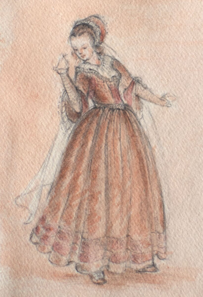 unbekannt - Frau im Barockkleid - 19/20. Jahrhundert - aquarellierte Zeichnung