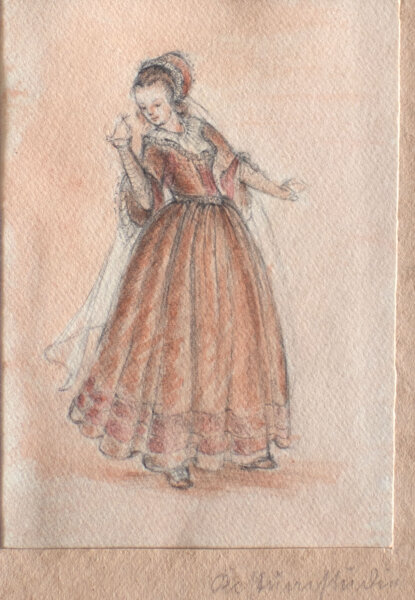 unbekannt - Frau im Barockkleid - 19/20. Jahrhundert - aquarellierte Zeichnung