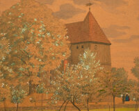 Signiert W. Frank - Kirche mit Kirchgängern - 1889 -...