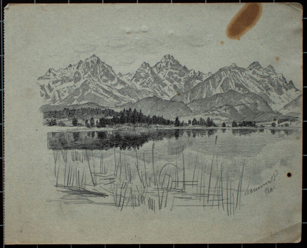 Unleserlich signiert - Seelandschaft mit Berge - Anfang 1900 - Zeichnung