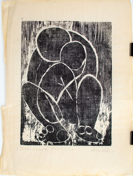 Unleserlich signiert - Mutter und Kind - 1967 - Holzschnitt