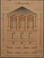 Signiert Chr. Rohwer - Fassade Technikum Strelitz - 1900 - Tuschezeichnung