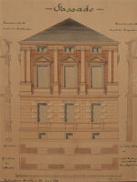 Signiert Chr. Rohwer - Fassade Technikum Strelitz - 1900 - Tuschezeichnung