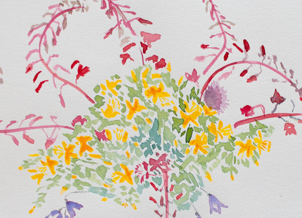 unbekannt - Blumenstück mit Gänseblümchen - 1990 - Aquarell