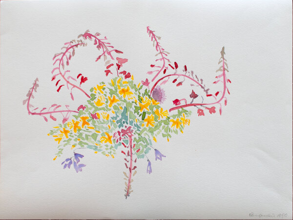 unbekannt - Blumenstück mit Gänseblümchen - 1990 - Aquarell