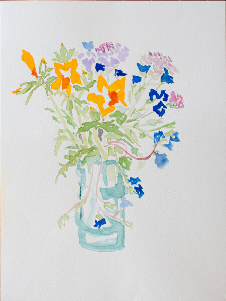 unbekannt - Blumen in der Vase mit Narzissen - 1990 - Aquarell