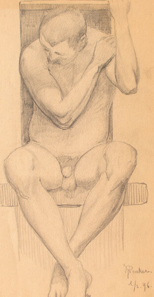 Unleserlich signiert - Studienzeichnung, Männerakt - 1896 - Zeichnung