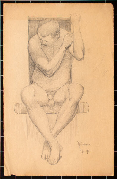 Unleserlich signiert - Studienzeichnung, Männerakt - 1896 - Zeichnung