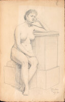 Unleserlich signiert - Studienzeichnung, Frauenakt - 1896 - Zeichnung