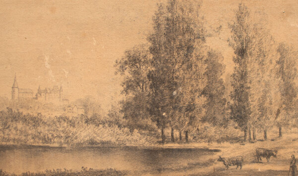 unbekannt - Seelandschaft mit Kühen - Anfang 1900 - Zeichnung