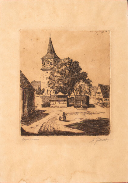unleserlich signiert - Dorfansicht Egenhausen - Anfang 1900 - Radierung