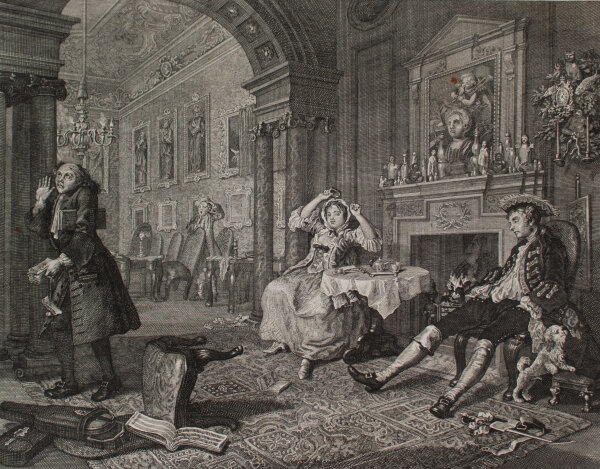 Ernst Ludwig Riepenhausen nach William Hogarth - The Tête à Tête / Shortly After the Marriage / Kurz nach der Hochzeit - o.J. - Kupferstich