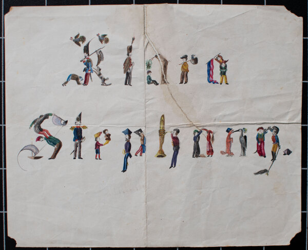 unbekannt - Humoristisches Spruchband, Namenszug - o.J. - Bleistift