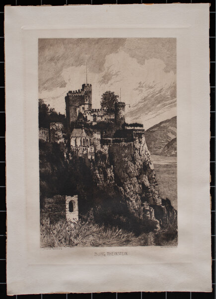 Carl Jander - Blick auf den Rhein und die Burg Rheinstein - o.J. - Radierung