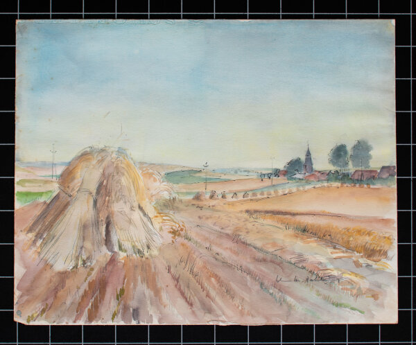 Gerhard Schulte-Dahling - Heuhaufen auf einem Kornfeld - o.J. - Aquarell