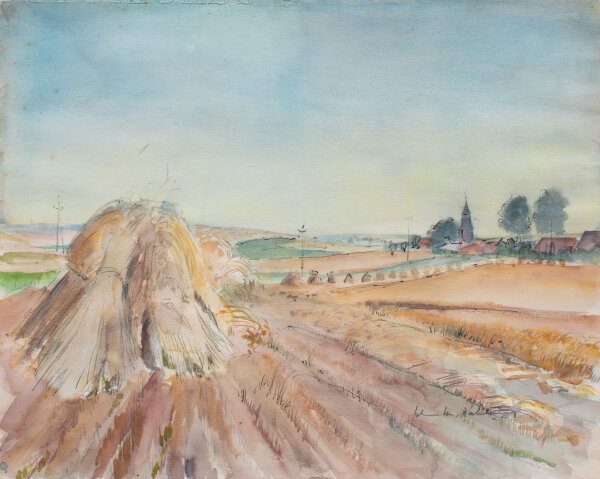 Gerhard Schulte-Dahling - Heuhaufen auf einem Kornfeld - o.J. - Aquarell
