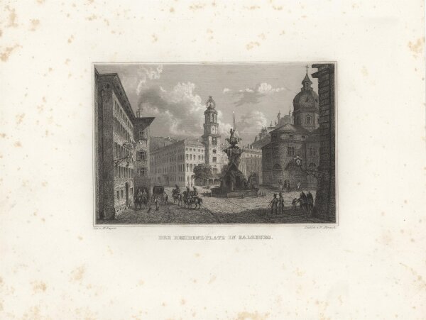 F. Abresch - Residenzplatz Salzburg - 1837 - Stahlstich