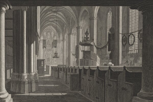 Emil Höfer - Innenraum der Martinskirche in Kassel - 1837 - Stahlstich