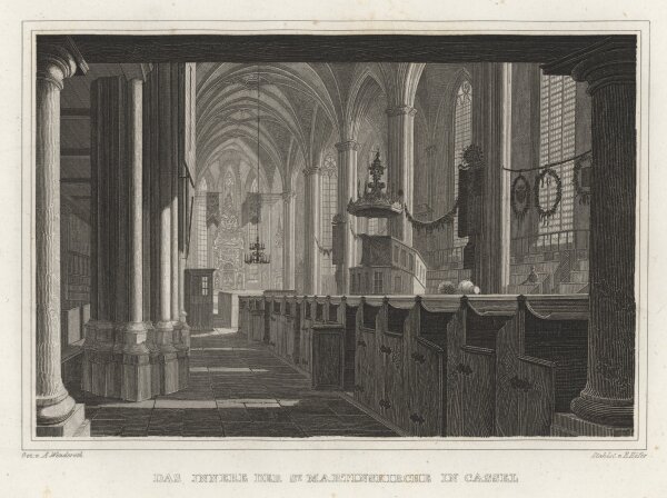 Emil Höfer - Innenraum der Martinskirche in Kassel - 1837 - Stahlstich