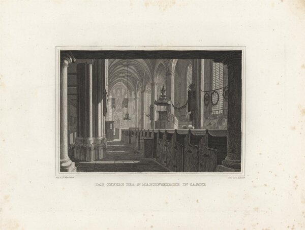 Emil Höfer - Innenraum der Martinskirche in Kassel - 1837 - Stahlstich