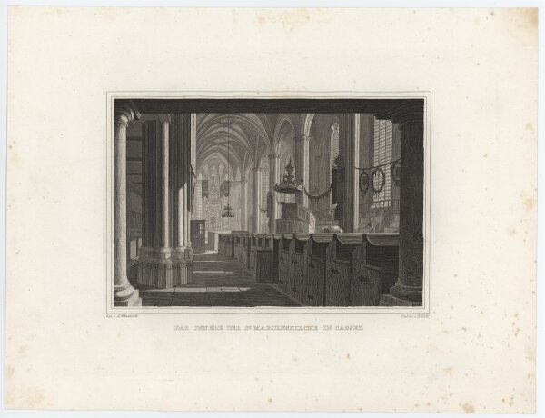 Emil Höfer - Innenraum der Martinskirche in Kassel - 1837 - Stahlstich