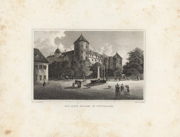 Emden - Altes Schloss in Stuttgart - 1837 - Stahlstich