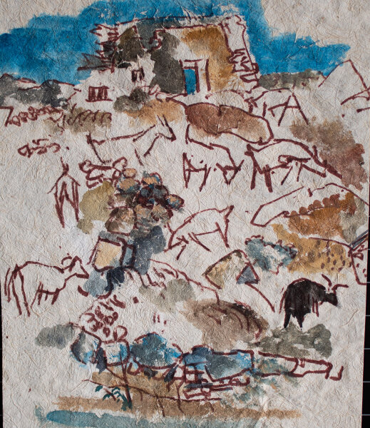 Gerhard Schulte-Dahling - Ziege und Schafe auf der Weide - o.J. - Aquarell