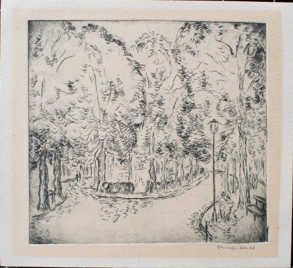 Ursula Wendorff-Weidt - Park mit Spaziergängern - o.J. - Radierung