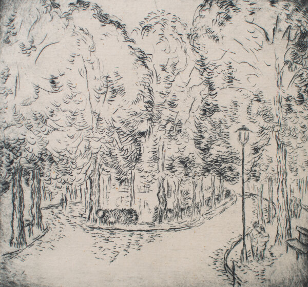 Ursula Wendorff-Weidt - Park mit Spaziergängern - o.J. - Radierung