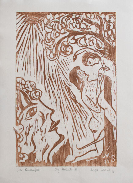 Margot Schubert - Der Sündenfall - 1977 - Holzschnitt