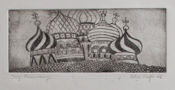 Helga Delfs - Russische Zwiebeltürme - 1976 - Radierung