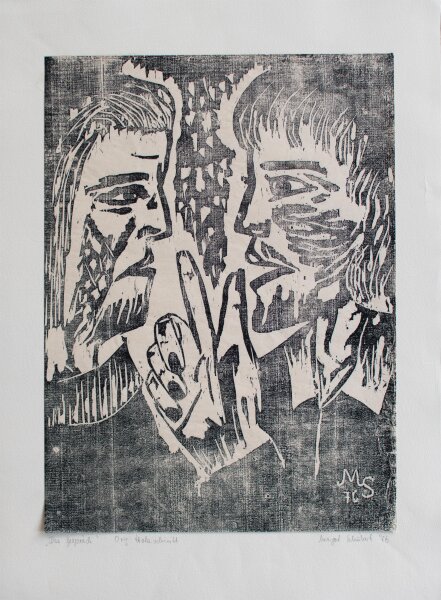 Margot Schubert - Das Gespräch - 1976 - Holzschnitt