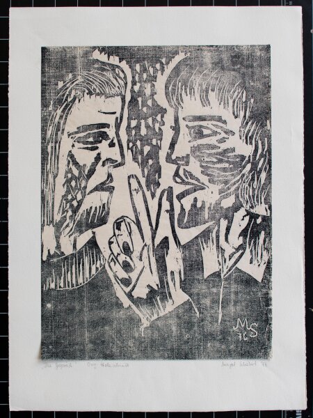 Margot Schubert - Das Gespräch - 1976 - Holzschnitt